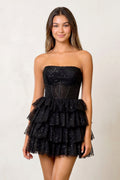 A Line Black Strapless Tiered Homecoming Dress - Curvevia