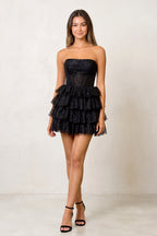 A Line Black Strapless Tiered Homecoming Dress - Curvevia