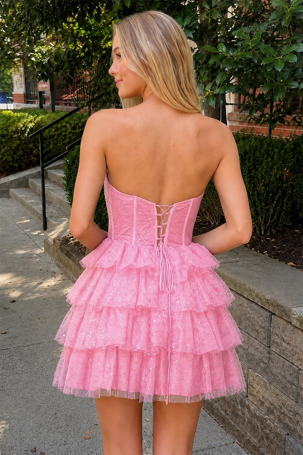 A Line Black Strapless Tiered Homecoming Dress - Curvevia