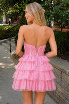 A Line Black Strapless Tiered Homecoming Dress - Curvevia