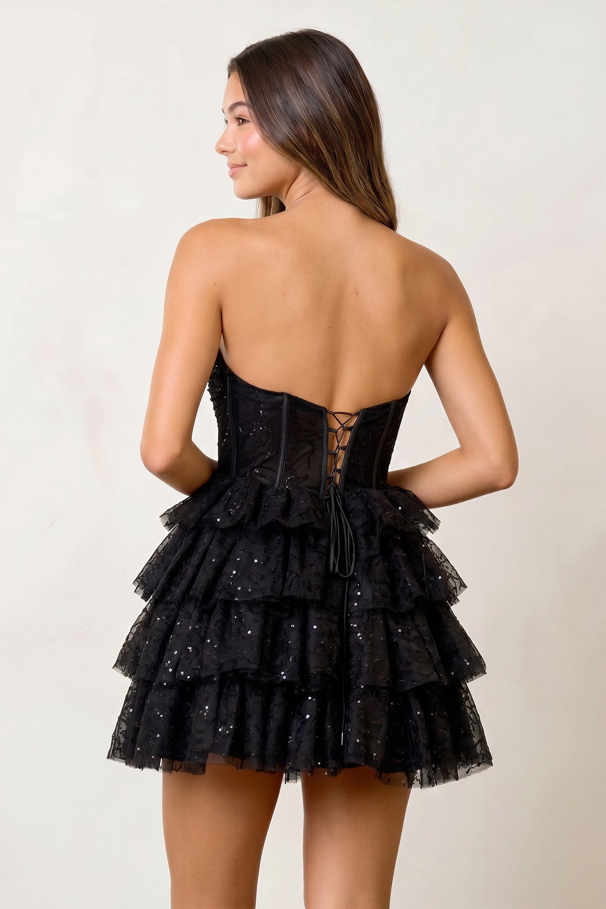 A Line Black Strapless Tiered Homecoming Dress - Curvevia