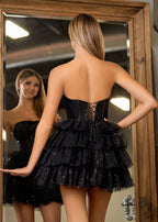 A Line Black Strapless Tiered Homecoming Dress - Curvevia