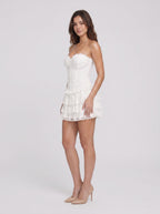 White Lace A-Line Sweetheart Back Zip Short Dress with Ruffled Hem - Curvevia
