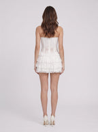 White Lace A-Line Sweetheart Back Zip Short Dress with Ruffled Hem - Curvevia