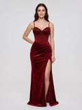 Wine Satin Mermaid Sweetheart Corset Back Floor-Length Dress with Beaded Slit - Curvevia