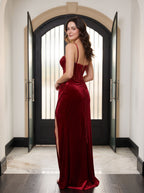 Wine Satin Mermaid Sweetheart Corset Back Floor-Length Dress with Beaded Slit - Curvevia