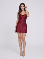 Wine Matte Satin A-Line Sweetheart Backless Short Dress with Twist-Front Bust - Curvevia