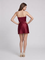 Wine Matte Satin A-Line Sweetheart Backless Short Dress with Twist-Front Bust - Curvevia