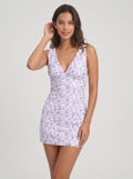 Purples Lace Sheath V-Neck Keyhole Back Short Dress with Cut-Out Detail - Curvevia