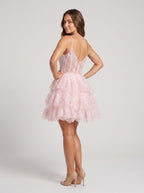 Blushing Pink Tulle A-Line Sweetheart Back Zip Short Dress with Tiered Skirt - Curvevia