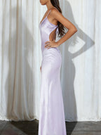 Scoop Neck Pink Sheath Satin Long Evening Dress - Curvevia