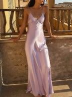 Scoop Neck Pink Sheath Satin Long Evening Dress - Curvevia