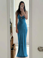 Scoop Neck Pink Sheath Satin Long Evening Dress - Curvevia