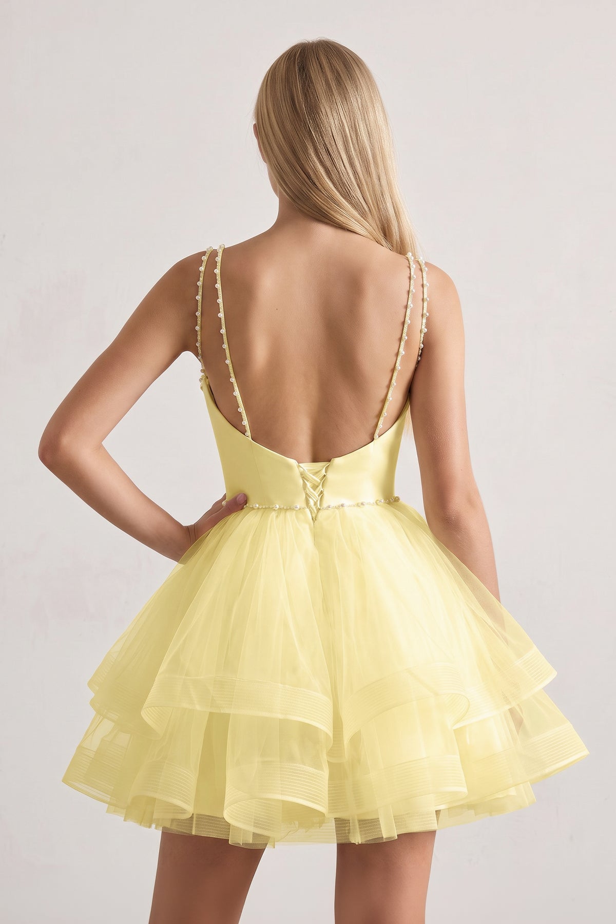 A-line Spaghetti Straps Tulle Short Wedding Guest Dress - Curvevia