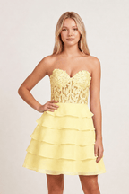 A-Line Strapless Tiered Corset Short Homecoming Dress with Appliques - Curvevia