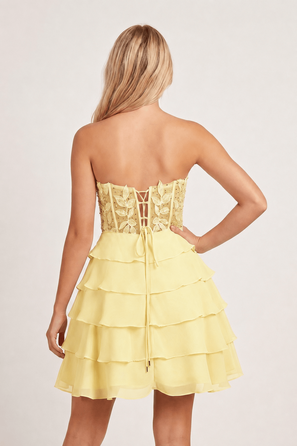 A-Line Strapless Tiered Corset Short Homecoming Dress with Appliques - Curvevia