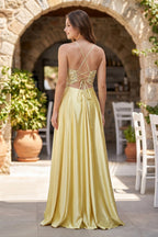 A-Line V-Neck Satin Mother of the Bride Dress with Slit - Curvevia