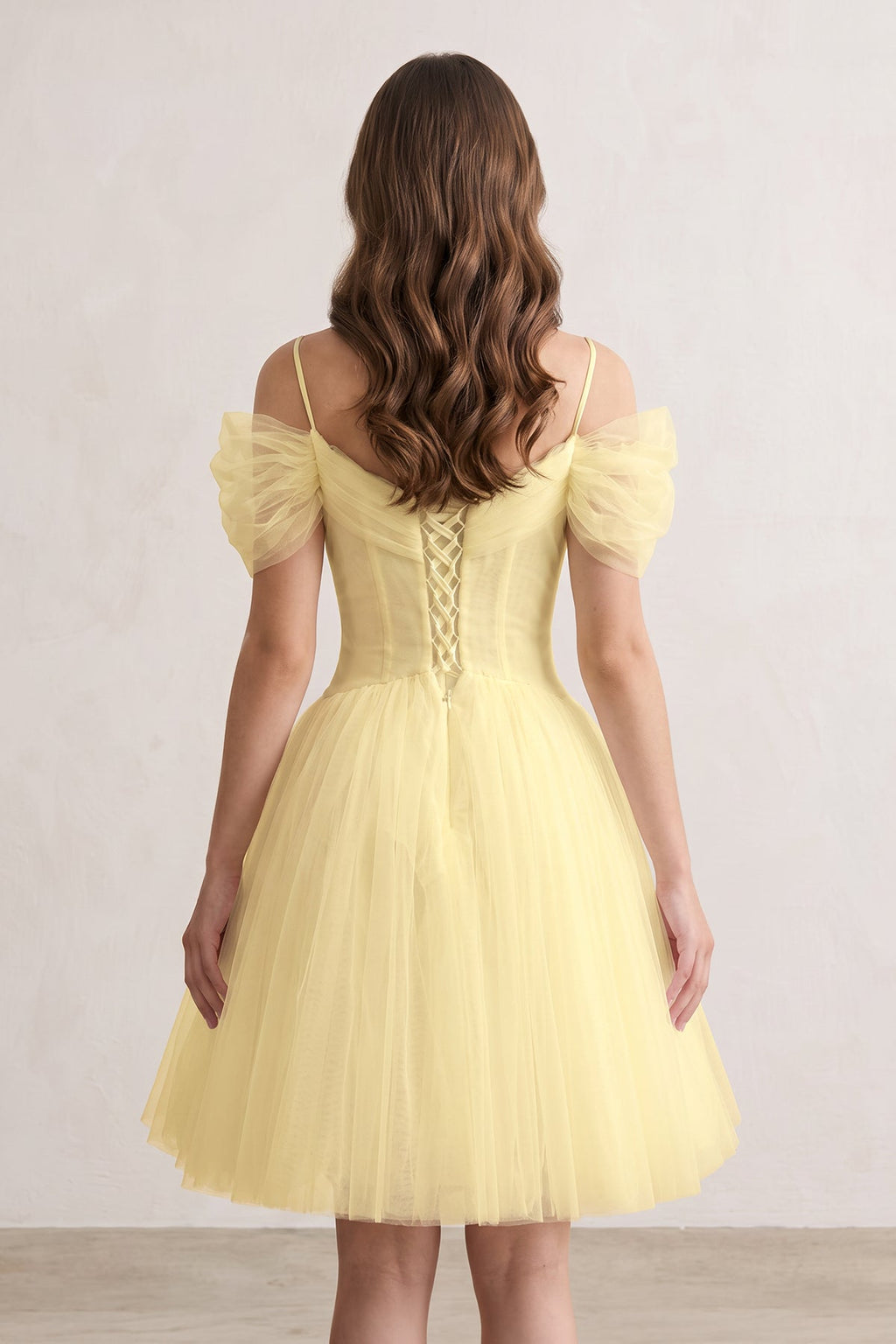 Ivory A-line V Neck Tulle Wedding Guest Dress - Curvevia