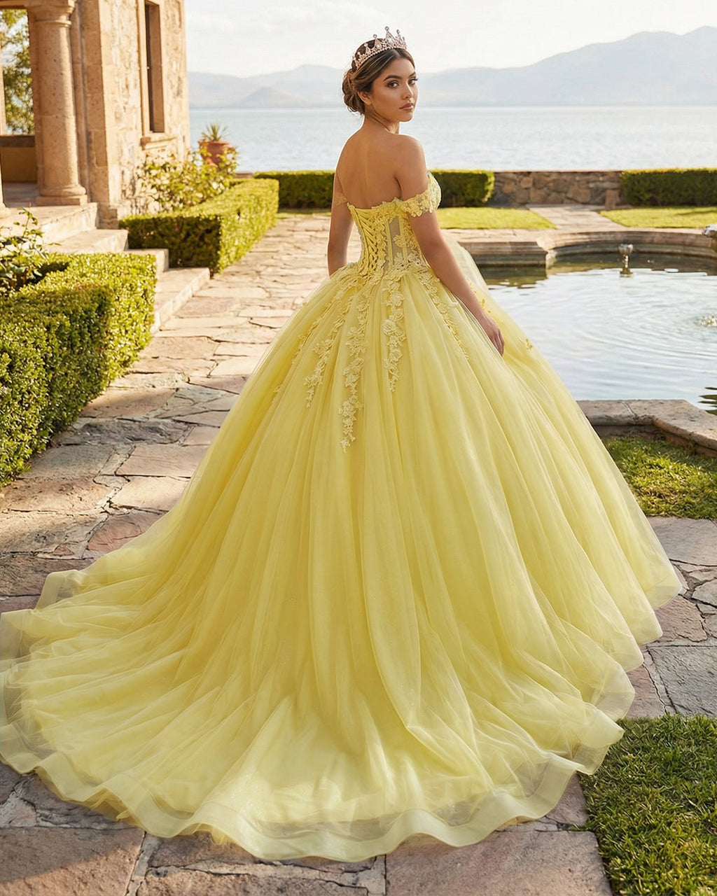 Sky Blue Ball-Gown Tulle 3D Flowers Sweetheart Quinceanera Dresses - Curvevia