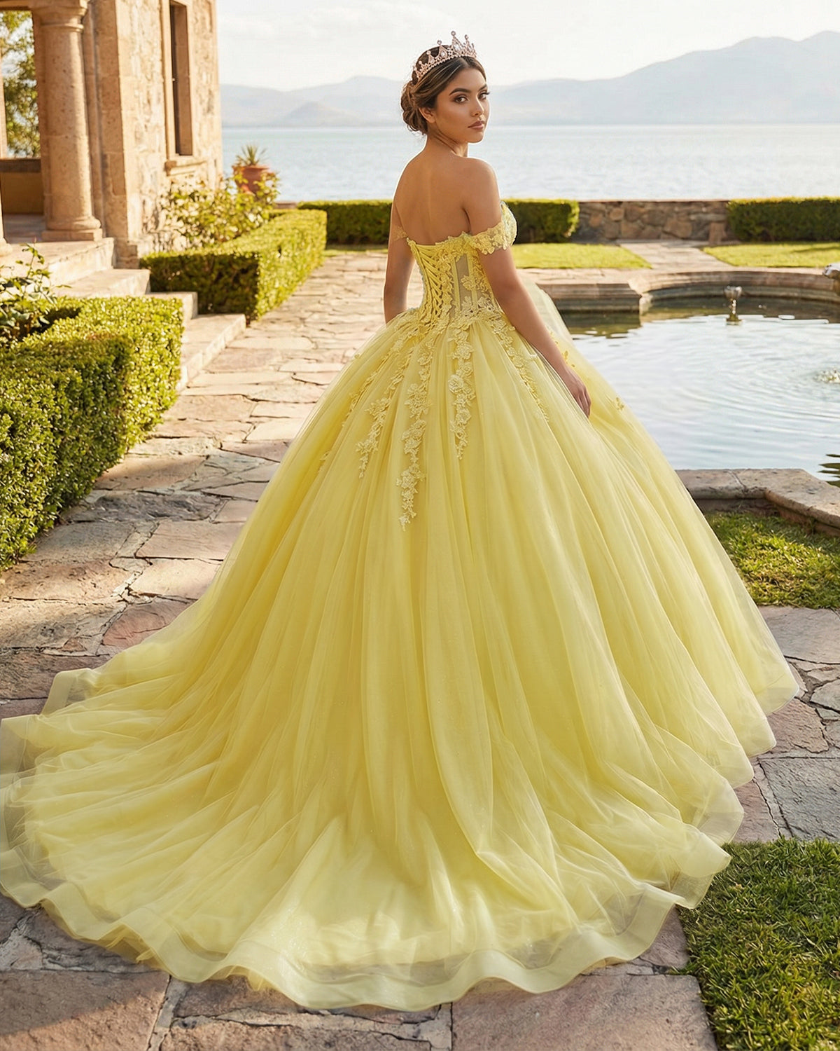 Sky Blue Ball-Gown Tulle 3D Flowers Sweetheart Quinceanera Dresses - Curvevia