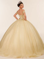 Yellow Ball Gown Tulle Off-the-Shoulder Quincenara Dresses - Curvevia
