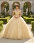 Yellow Ball Gown Tulle Off-the-Shoulder Quincenara Dresses - Curvevia