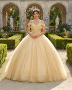Yellow Ball Gown Tulle Off-the-Shoulder Quincenara Dresses - Curvevia