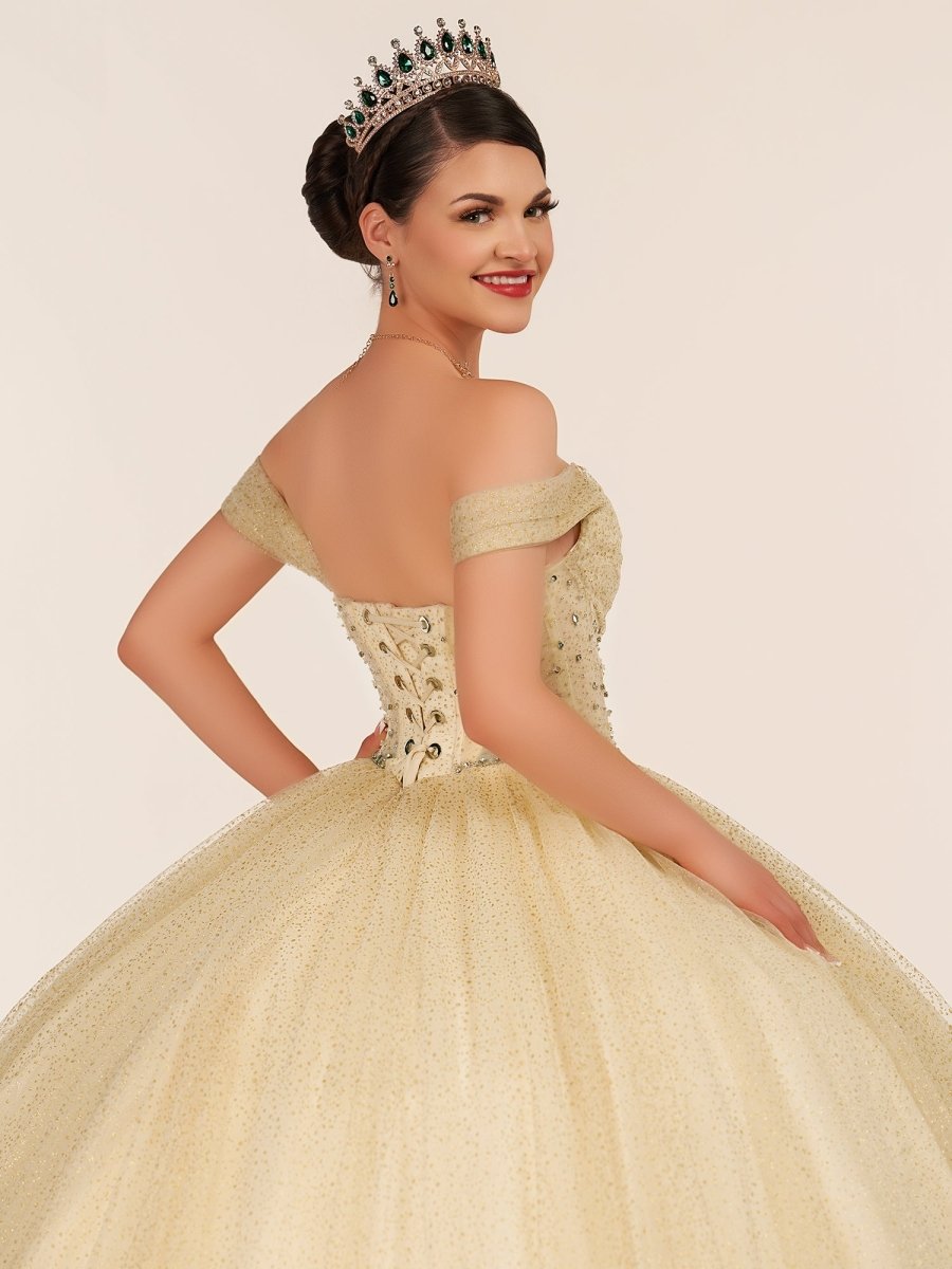 Yellow Ball Gown Tulle Off-the-Shoulder Quincenara Dresses - Curvevia