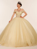 Yellow Ball Gown Tulle Off-the-Shoulder Quincenara Dresses - Curvevia