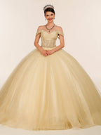 Yellow Ball Gown Tulle Off-the-Shoulder Quincenara Dresses - Curvevia
