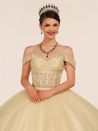 Yellow Ball Gown Tulle Off-the-Shoulder Quincenara Dresses - Curvevia