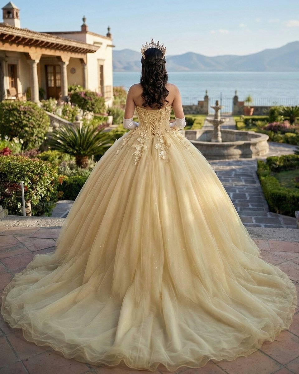 Yellow Ball-Gown Tulle Sweetheart Quinceanera Dresses with Appliques - Curvevia