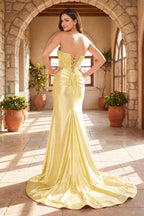 Fuchsia Beaded Strapless Applique Evening Dress with Slit - Curvevia