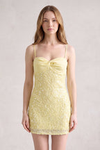 Yellow Bodycon Spaghetti Straps Short Homecoming Dress With Sequins - Curvevia
