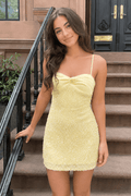 Yellow Bodycon Spaghetti Straps Short Homecoming Dress With Sequins - Curvevia