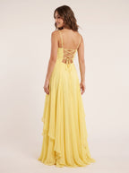 Daffodil Chiffon A-Line Sweetheart Criss-Cross Straps Floor-Length Dress with Pleated Bodice - Curvevia