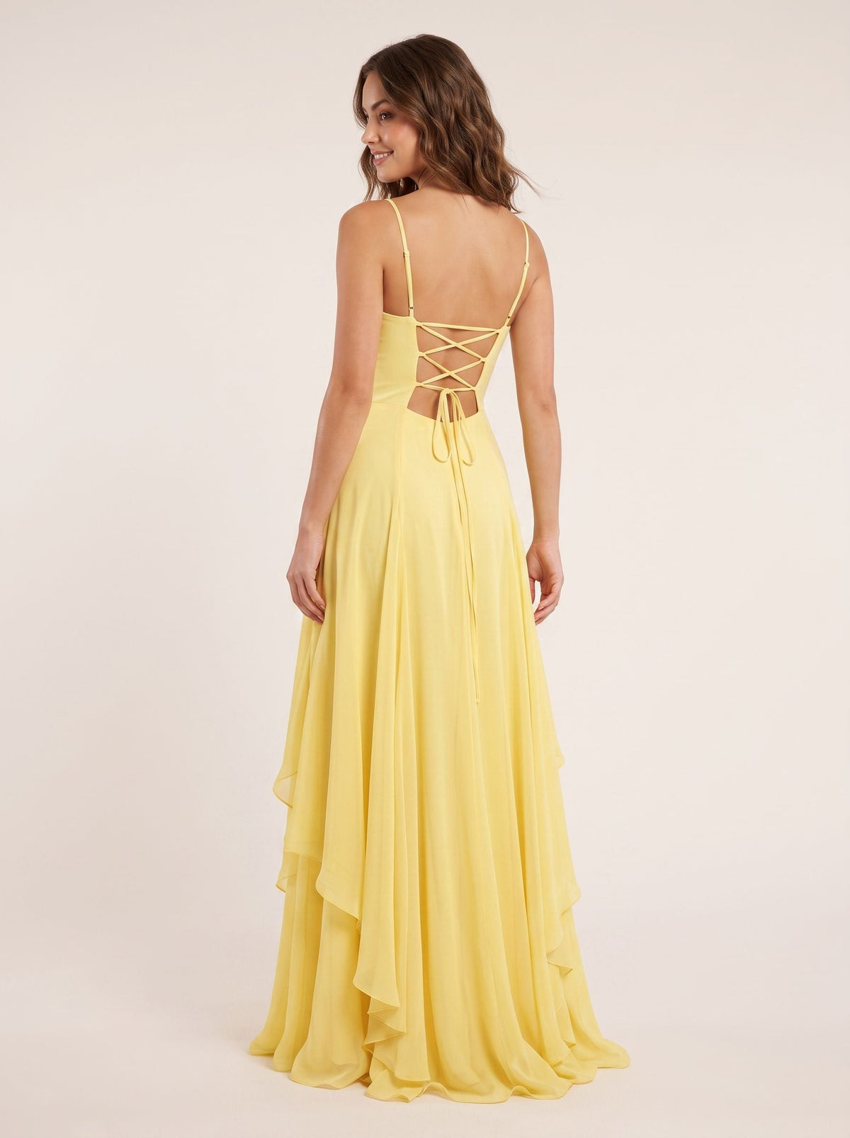 Daffodil Chiffon A-Line Sweetheart Criss-Cross Straps Floor-Length Dress with Pleated Bodice - Curvevia