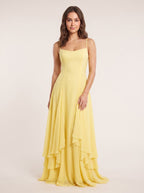 Daffodil Chiffon A-Line Sweetheart Criss-Cross Straps Floor-Length Dress with Pleated Bodice - Curvevia