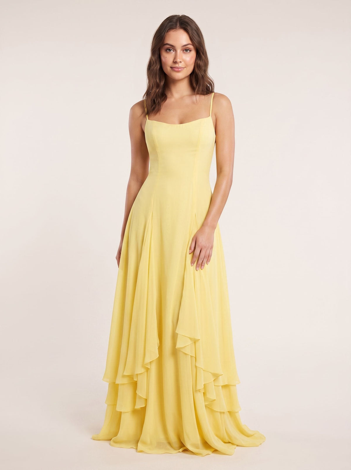Daffodil Chiffon A-Line Sweetheart Criss-Cross Straps Floor-Length Dress with Pleated Bodice - Curvevia