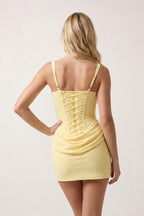 Yellow Corset Sheath Square Neck Ruched Homecoming Dress - Curvevia