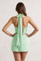 Yellow Halter Sheath Satin Chiffon Homecoming Dress - Curvevia