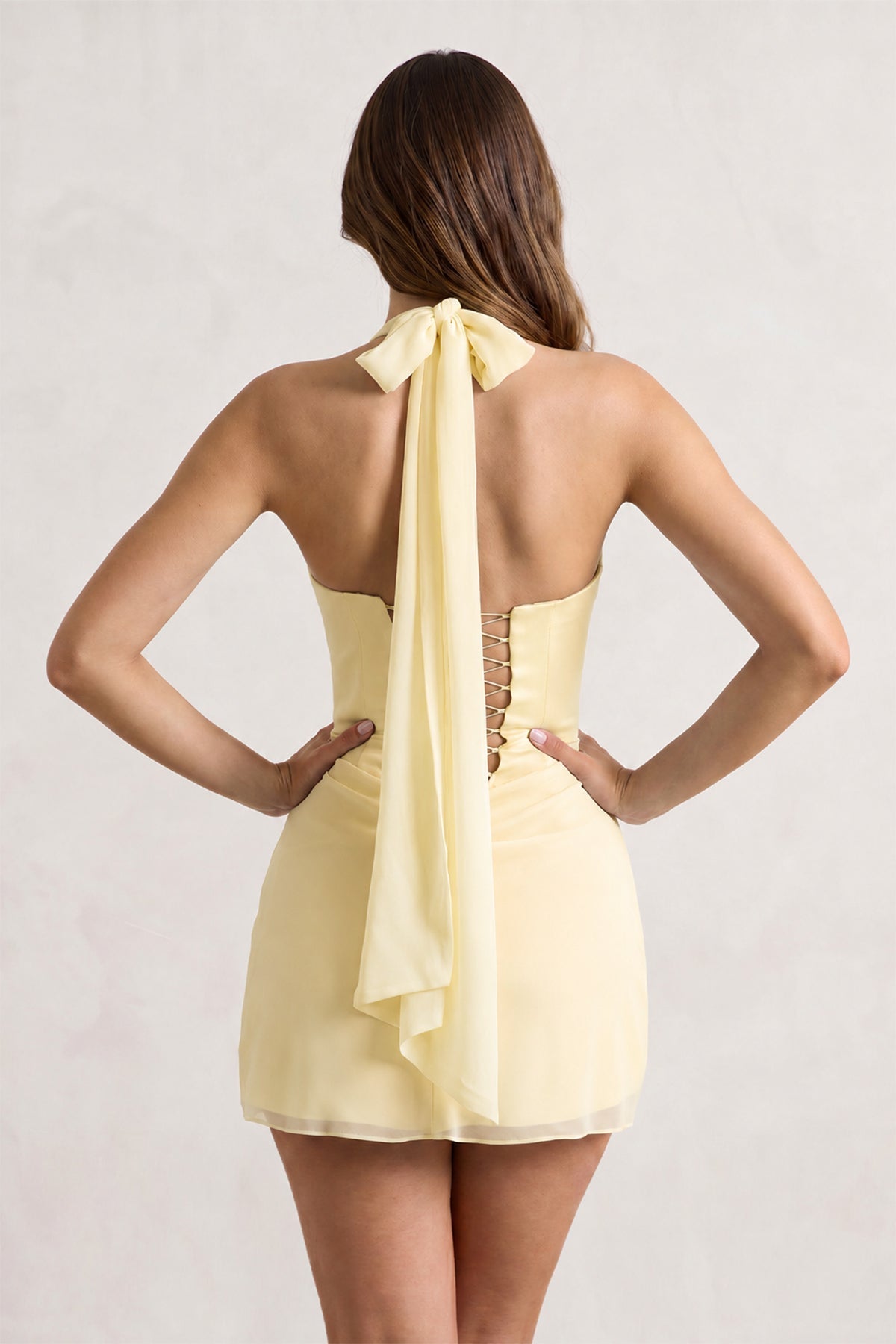 Yellow Halter Sheath Satin Chiffon Homecoming Dress - Curvevia