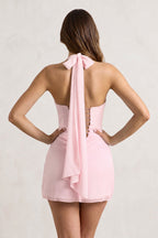 Yellow Halter Sheath Satin Chiffon Homecoming Dress - Curvevia