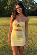 Yellow Sweetheart Sheath Short Homecoming Dresses With Keyhole - Curvevia