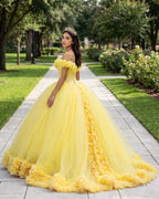 Off The Shoulder Flowers Tulle Ball Gown Pink Quinceanera Dresses - Curvevia