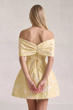 Pink Off The Shoulder Jacquard A Line Wedding Guest Dress With Appliques - Curvevia