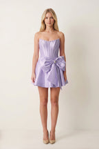 Yellow Satin Strapless A-Line Corset Pearl Homecoming Dress With Bowknot - Curvevia