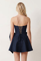 Yellow Satin Strapless A-Line Corset Pearl Homecoming Dress With Bowknot - Curvevia