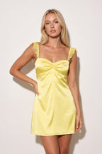 Yellow Sheath Satin Sweetheart Homecoming Dress With Ruffles - Curvevia