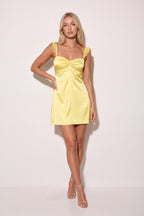 Yellow Sheath Satin Sweetheart Homecoming Dress With Ruffles - Curvevia